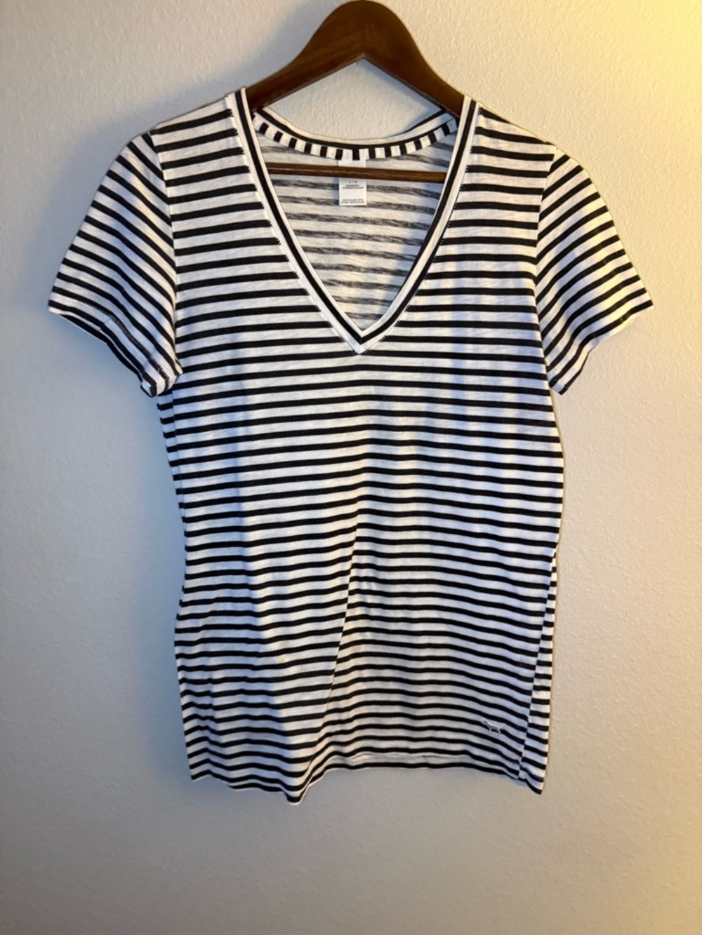 PINK Victoria's Secret Black & White Striped V-Neck Tee